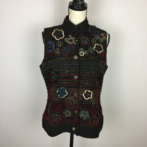 Yak Magik Vest Jacket Size M Womans Red Tapestry Boho Wearable Art Sleeveless